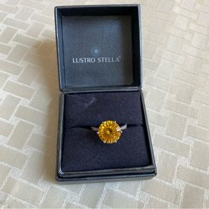 NEW Lustro Stella Fine Lovely Yellow CZ Ring Sterling Silver 925 Size 8 Bold